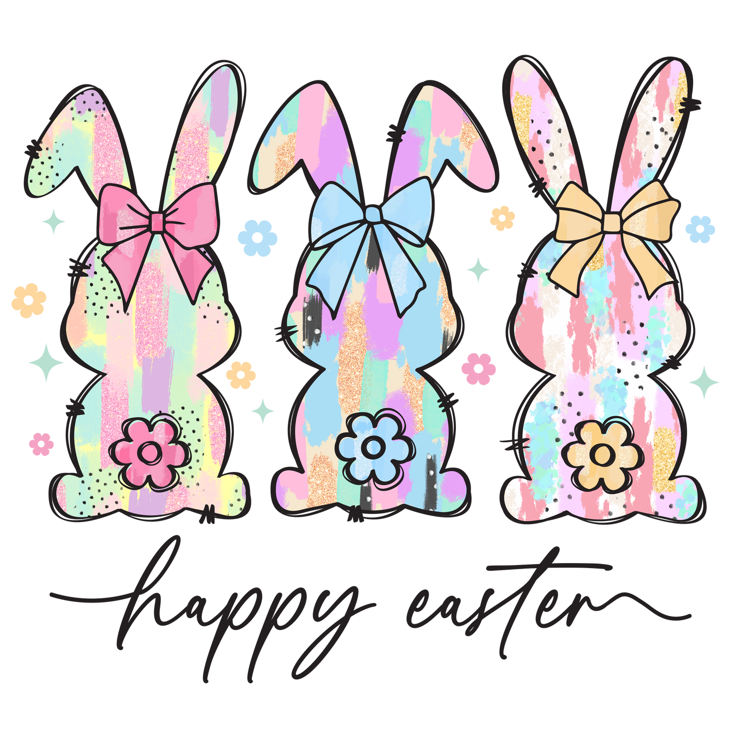Watercolor 3 Bunnies dtf transfer