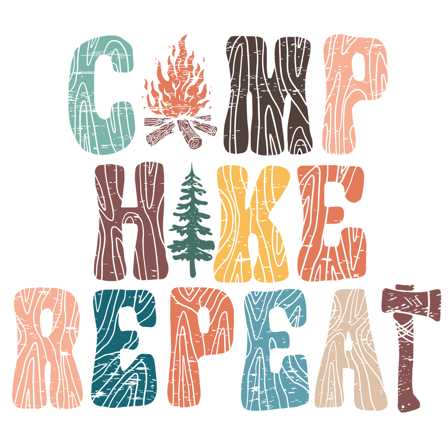 Camp Hike Repeat distressed dtf transfer