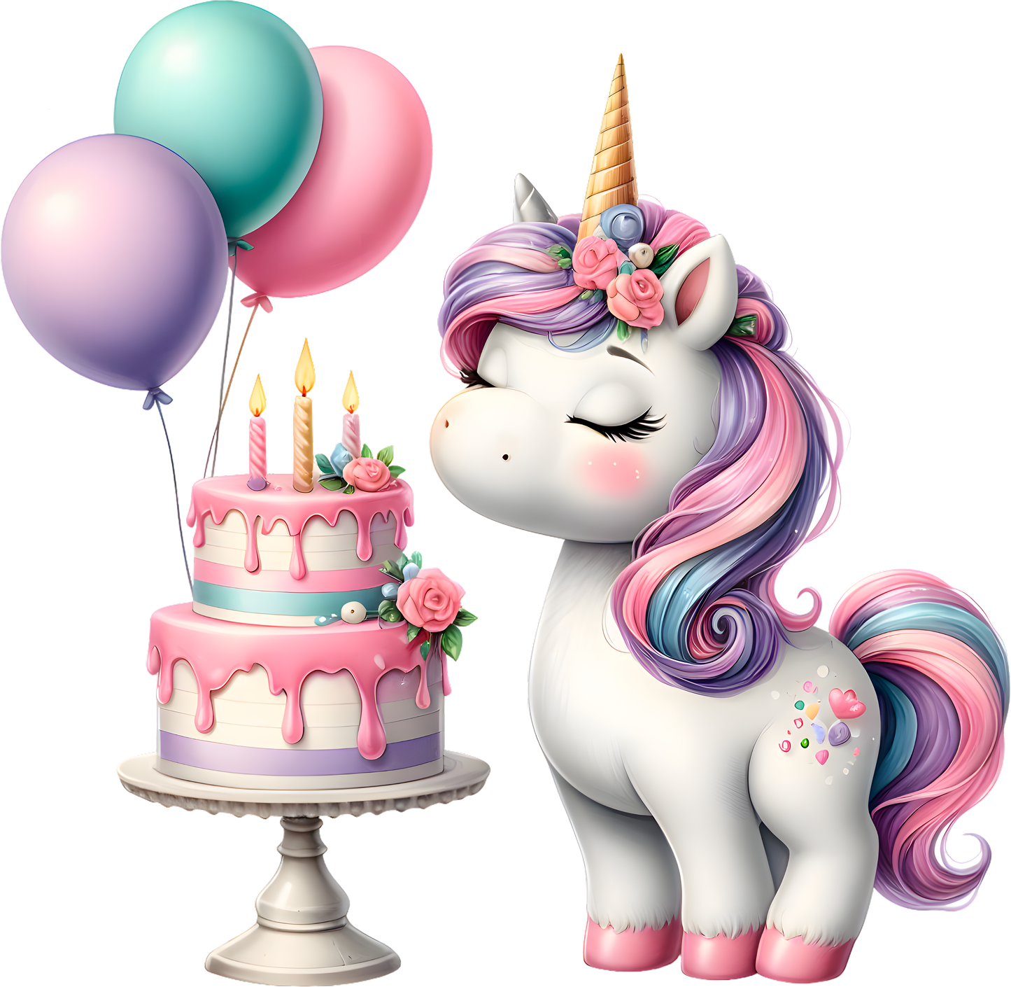 Unicorn H bday cake dtf transfer