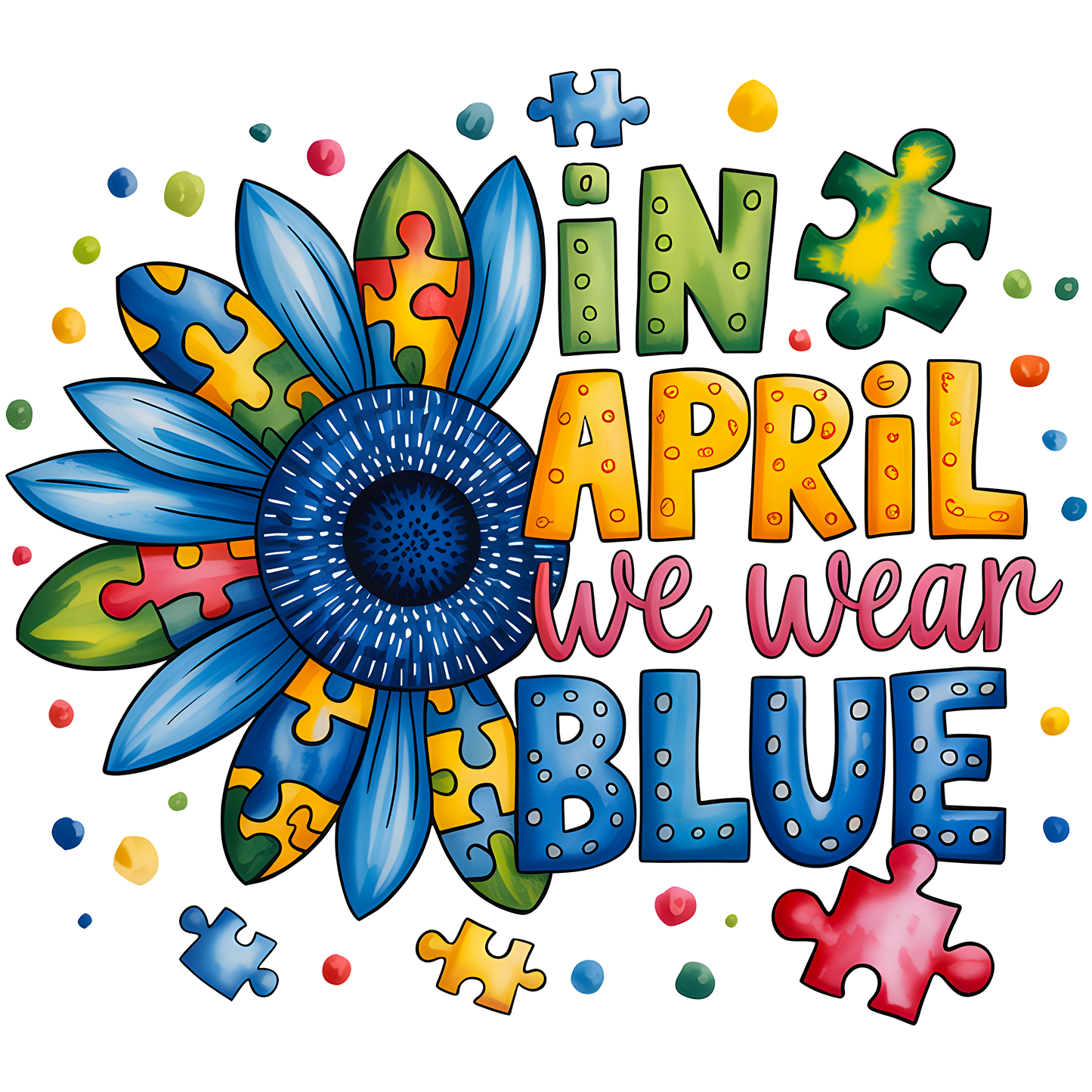 In april we wear blue dtf transfer