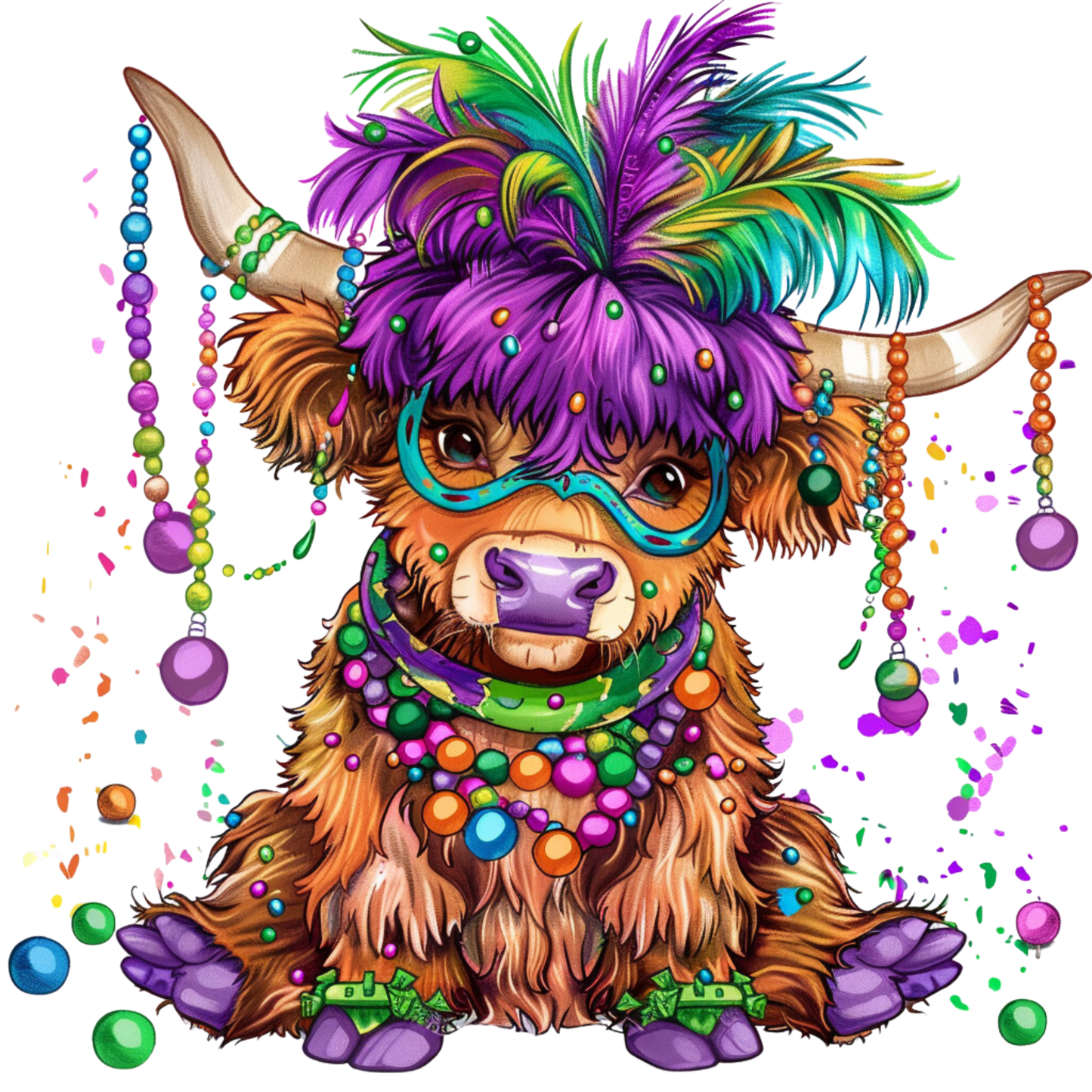Mardi Gras cow dtf transfer