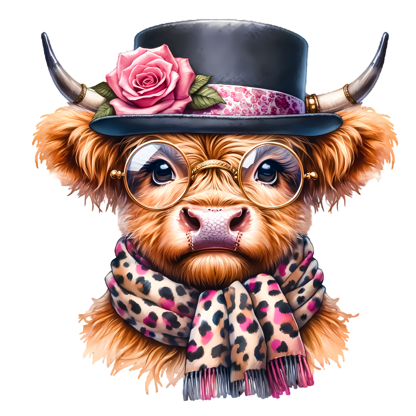 hat flowers highland cow dtf transfer