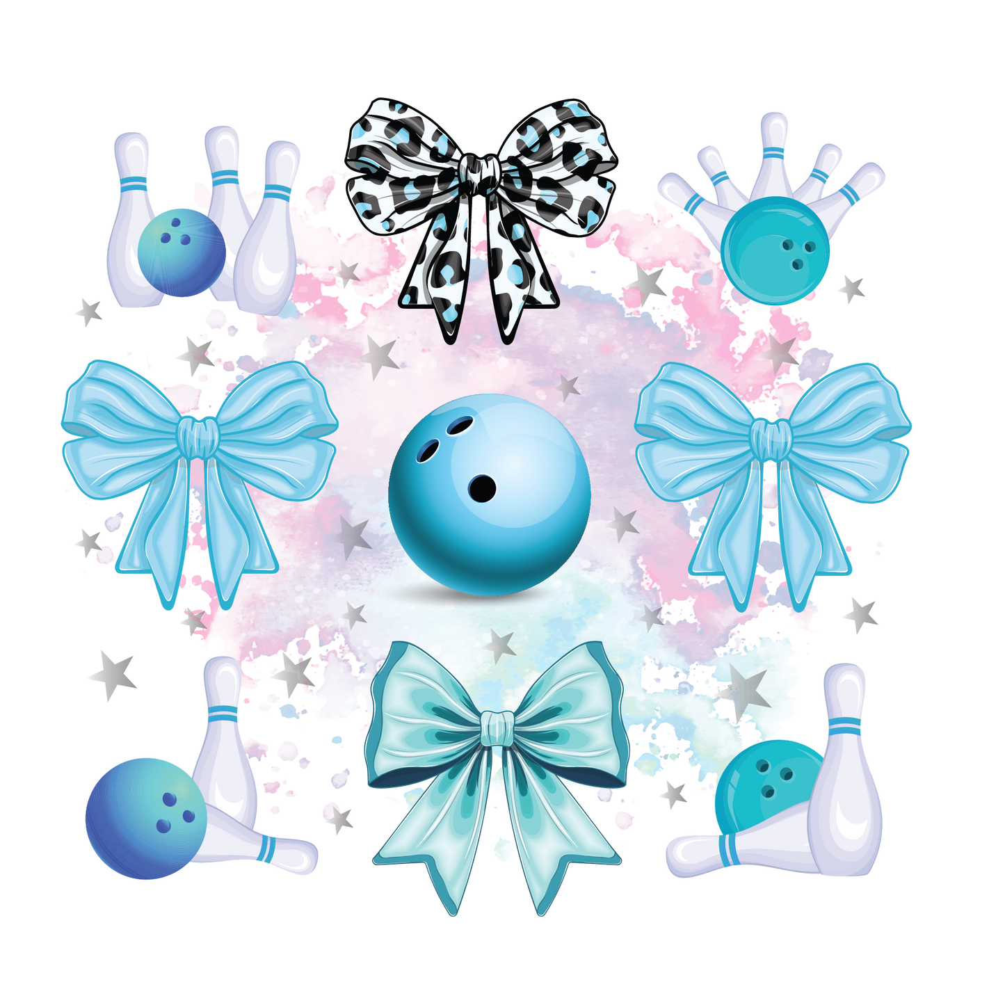 Blue Bowling & Bows dtf transfer