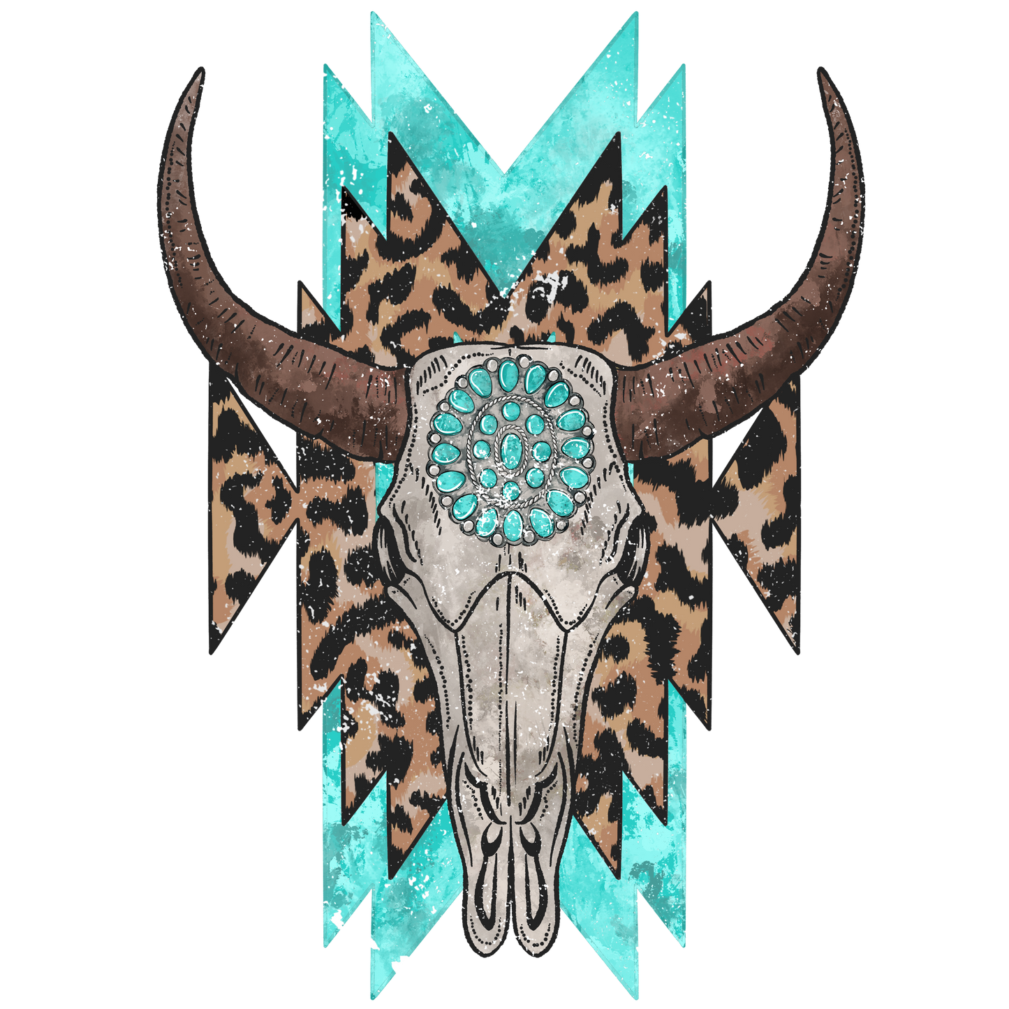 aztec cow skull dtf transfer