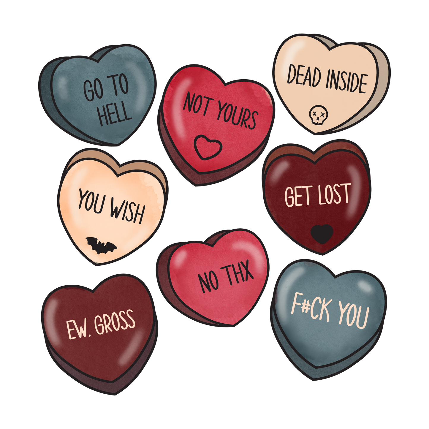 Funny hearts vd dtf transfer