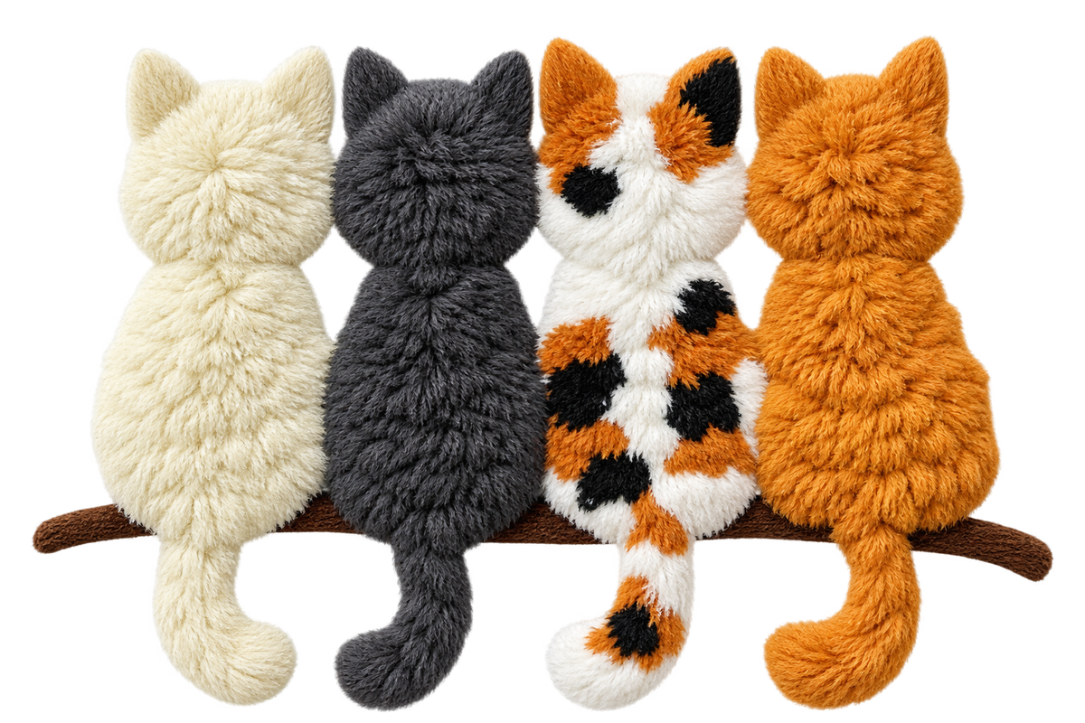 Four faux chenille cats dtf transfer