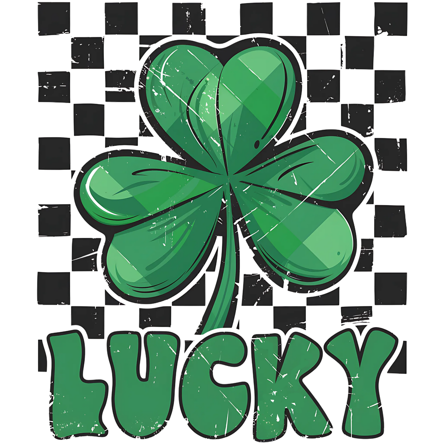 checkered green clover dtf transfer