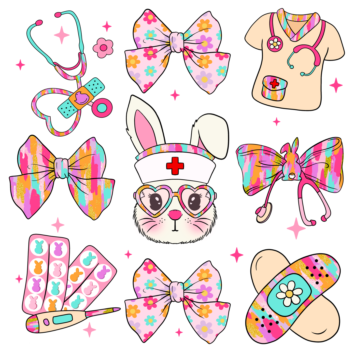 Nurse Doodle easter dtf transfer