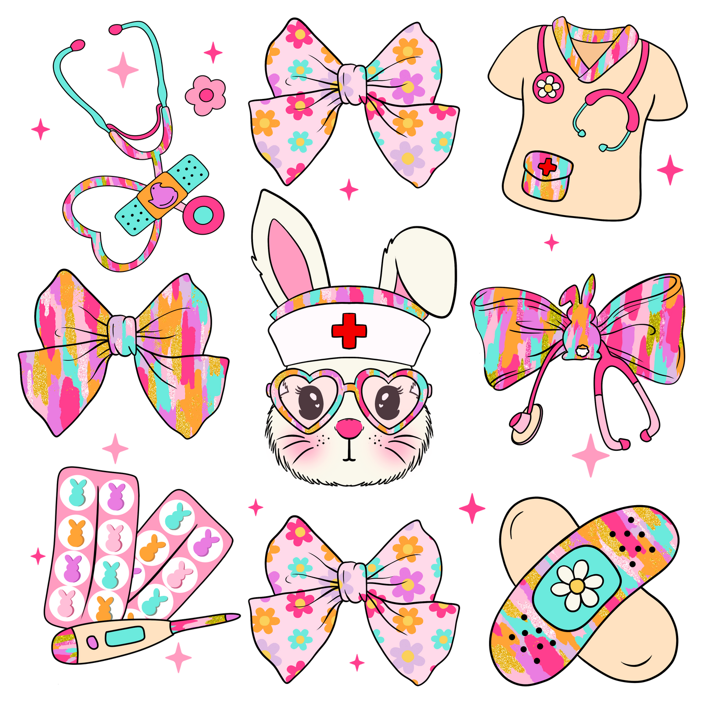 Nurse Doodle easter dtf transfer