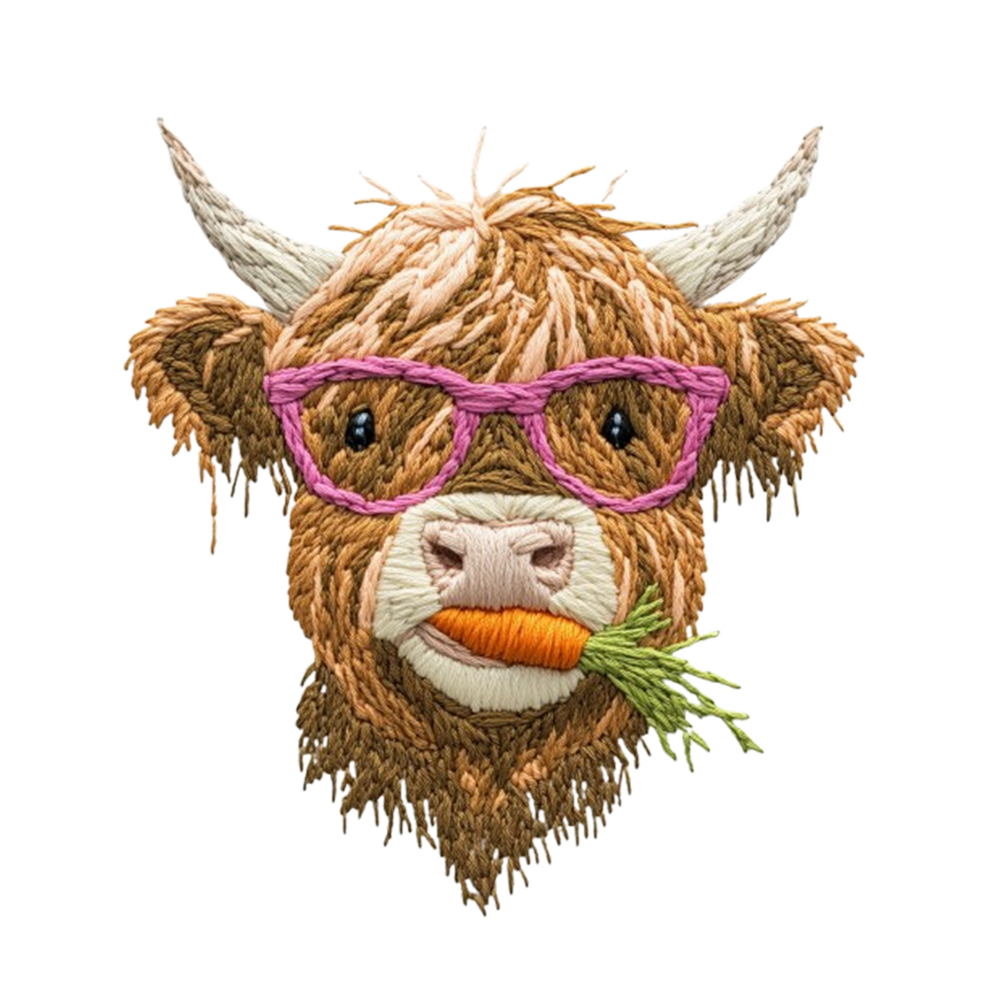 faux embroidery Highland cow with glasses - Hur&Co.