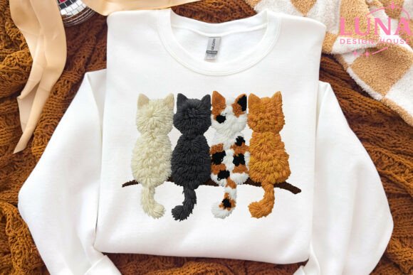 Four faux chenille cats dtf transfer
