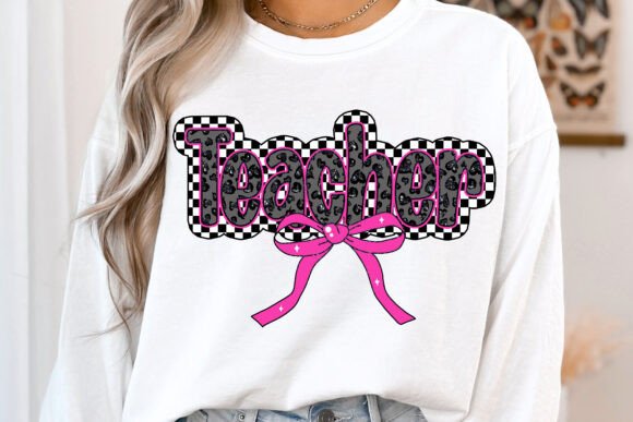 Pink Glitter teacher checkered bow
