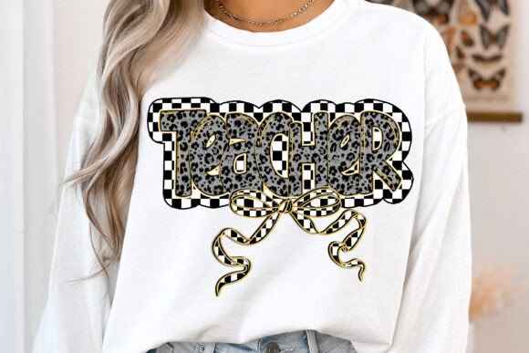 Glitter teacher checkered bow