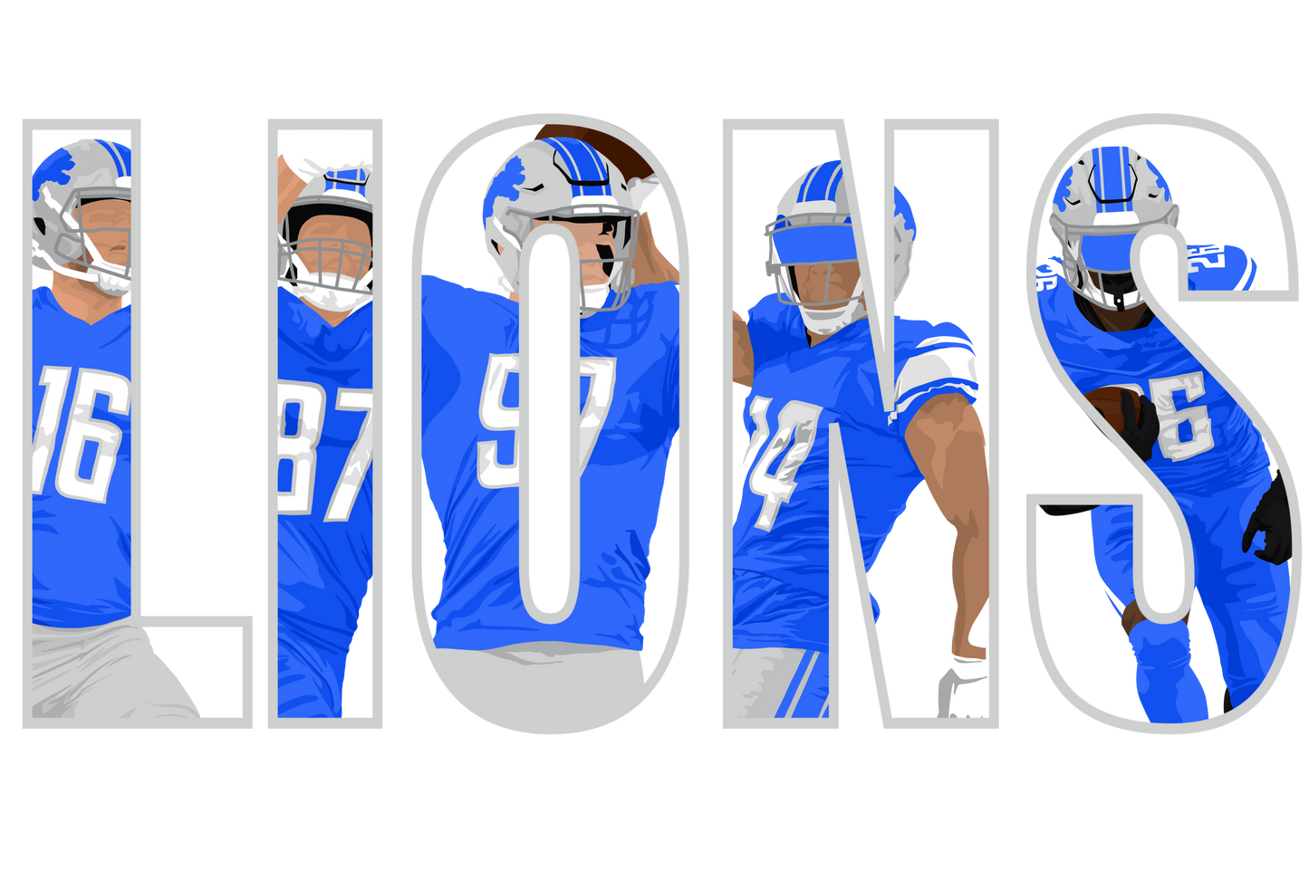 lions letters dtf transfer white