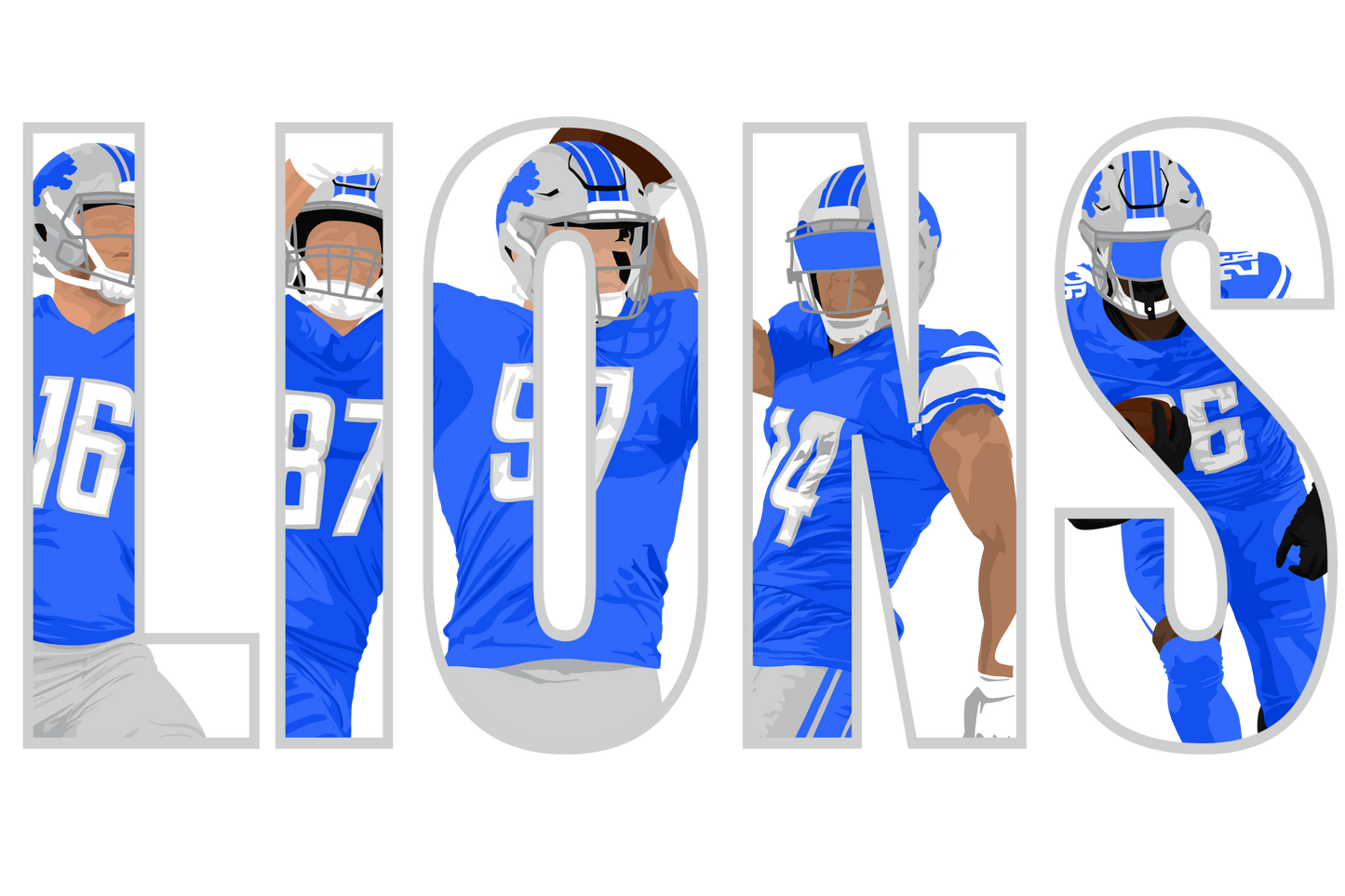 lions letters dtf transfer white