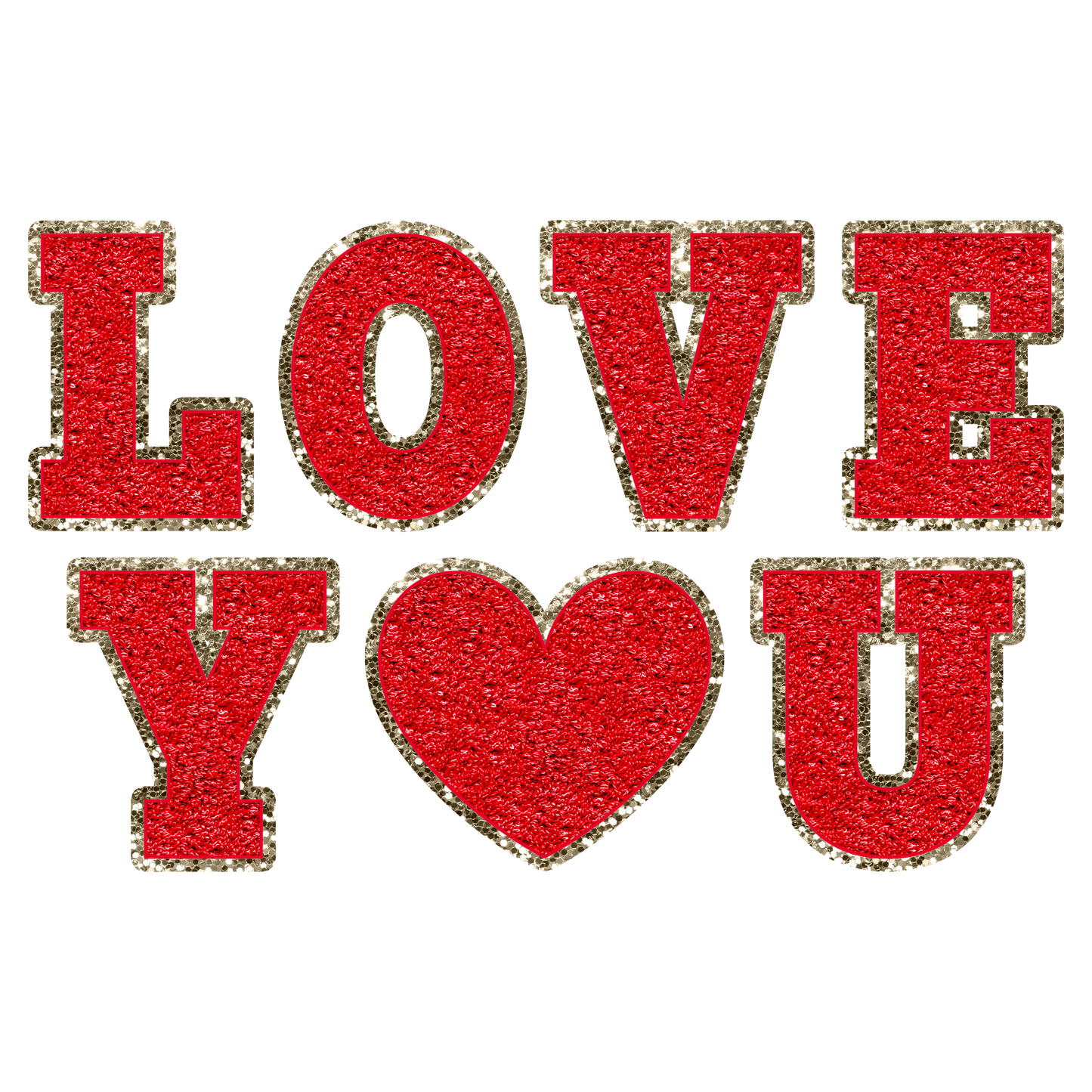 Faux Chenille LOVE YOU red dtf transfer