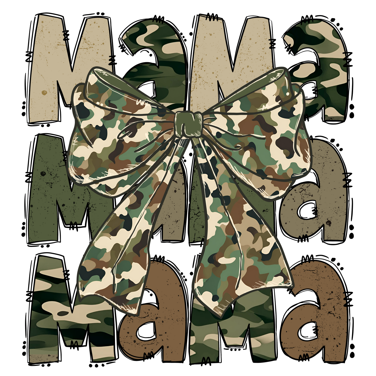 Mama stacked camo dtf transfer
