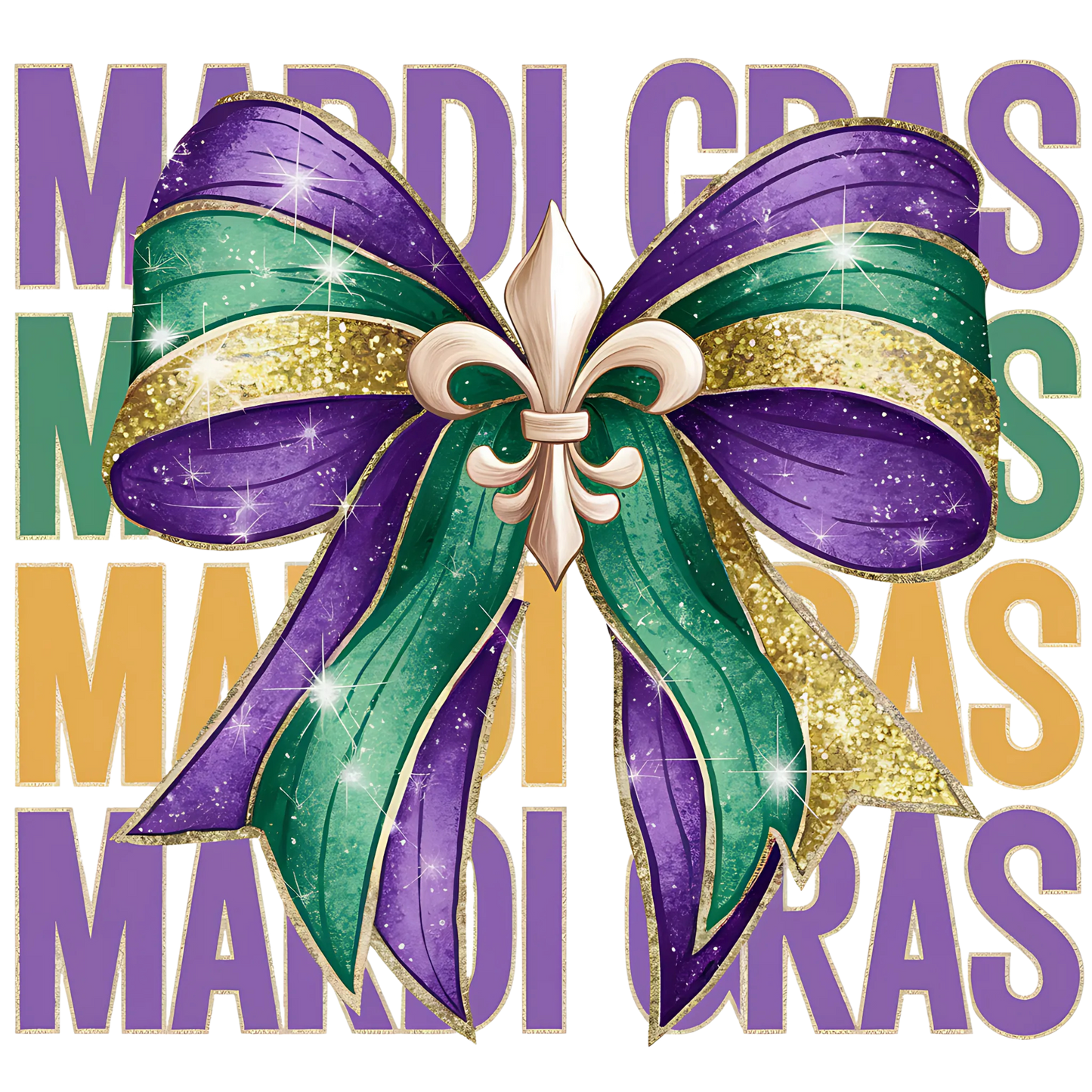 Stacked Mardi Gras with faux glitter dtf transfer