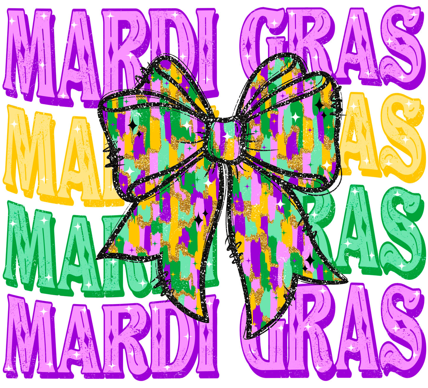 Mardi Gras bow coquette stacked dtf transfer