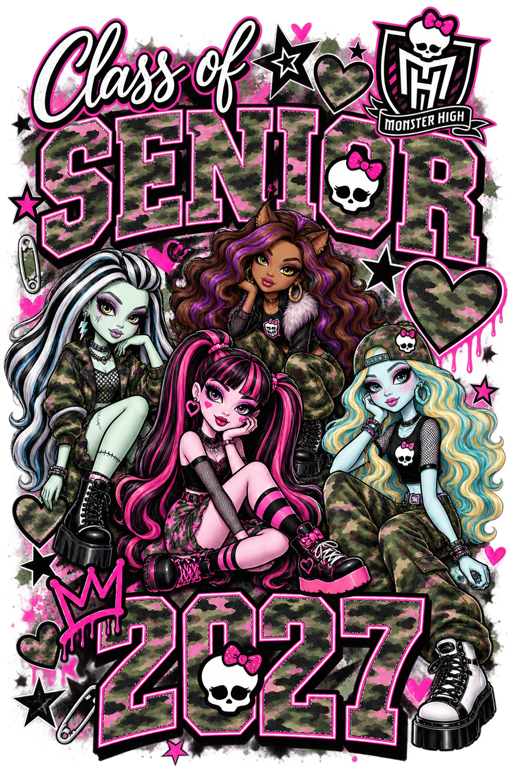CAMO SENIOR MONSTER HIGH 2027 DTF transfer