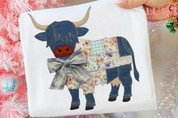 Patchwork Highland Cow dtf transfer