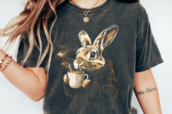 Rabbit drinking coffee