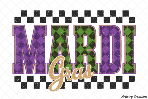 Mardi gras checkered dtf transfer