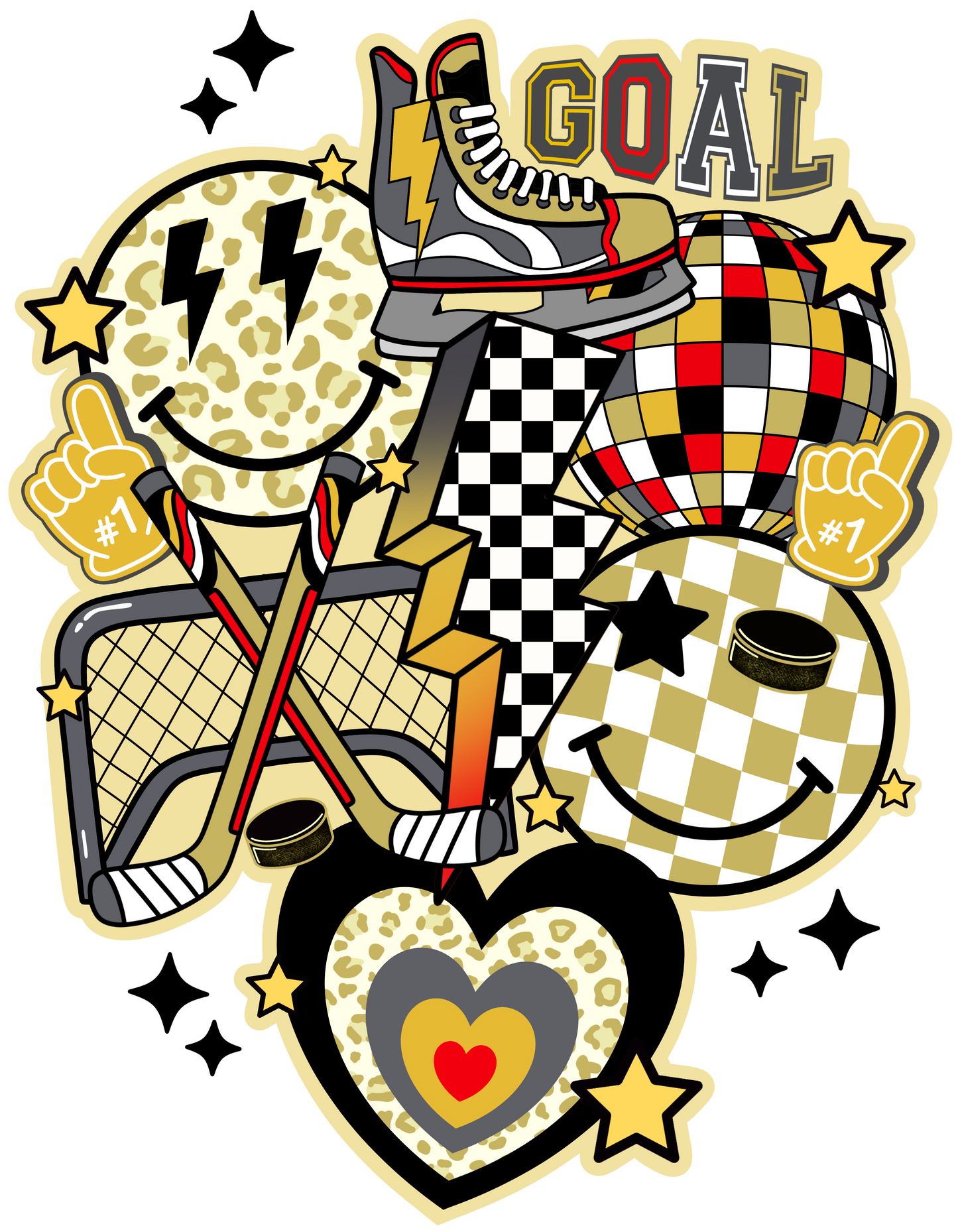 Gold retro hockey dtf transfer