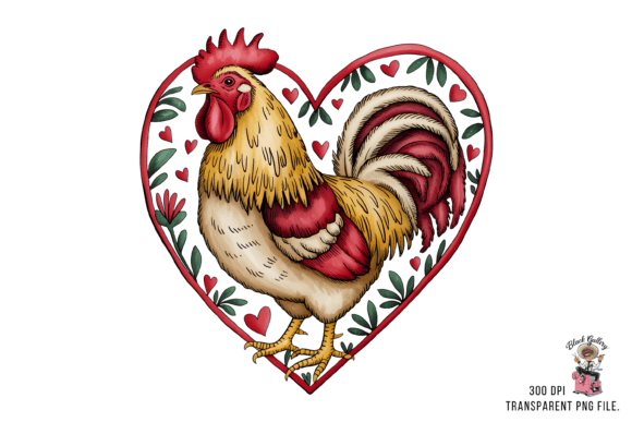 Rustic love rooster dtf transfer