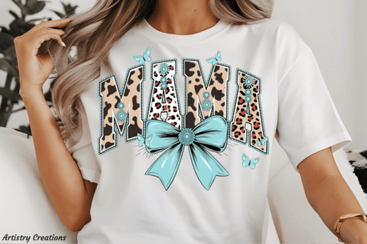 Mama bow turquoise dtf transfer