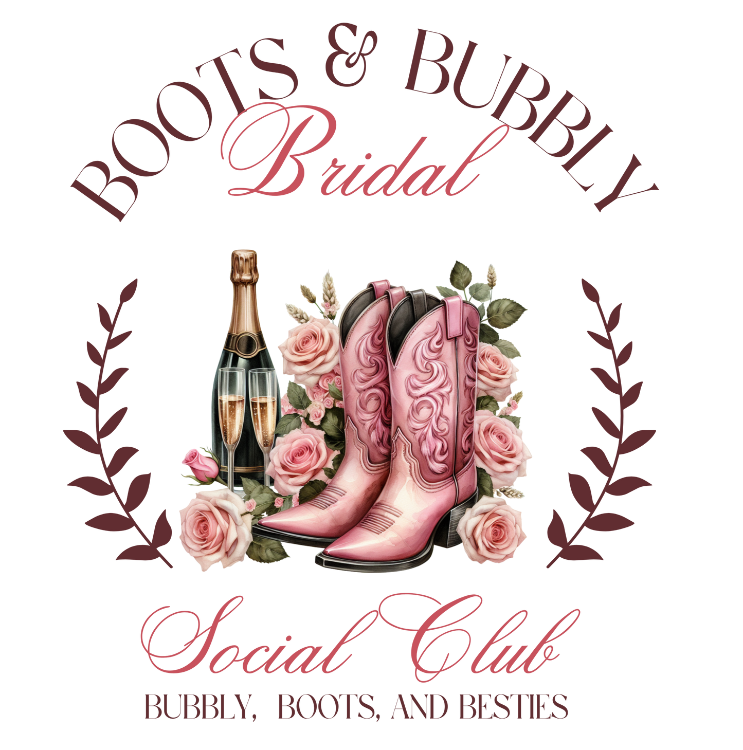 Boots & Bubbly Bridal Dtf transfer