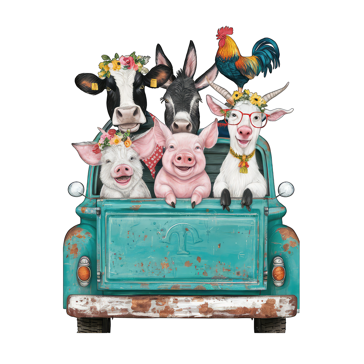 Farm animals in truck dtf transfer