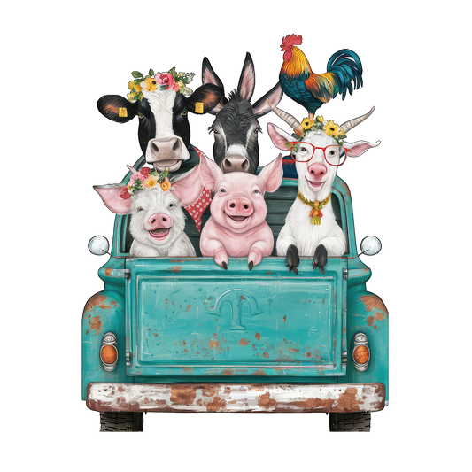 Farm animals in truck dtf transfer