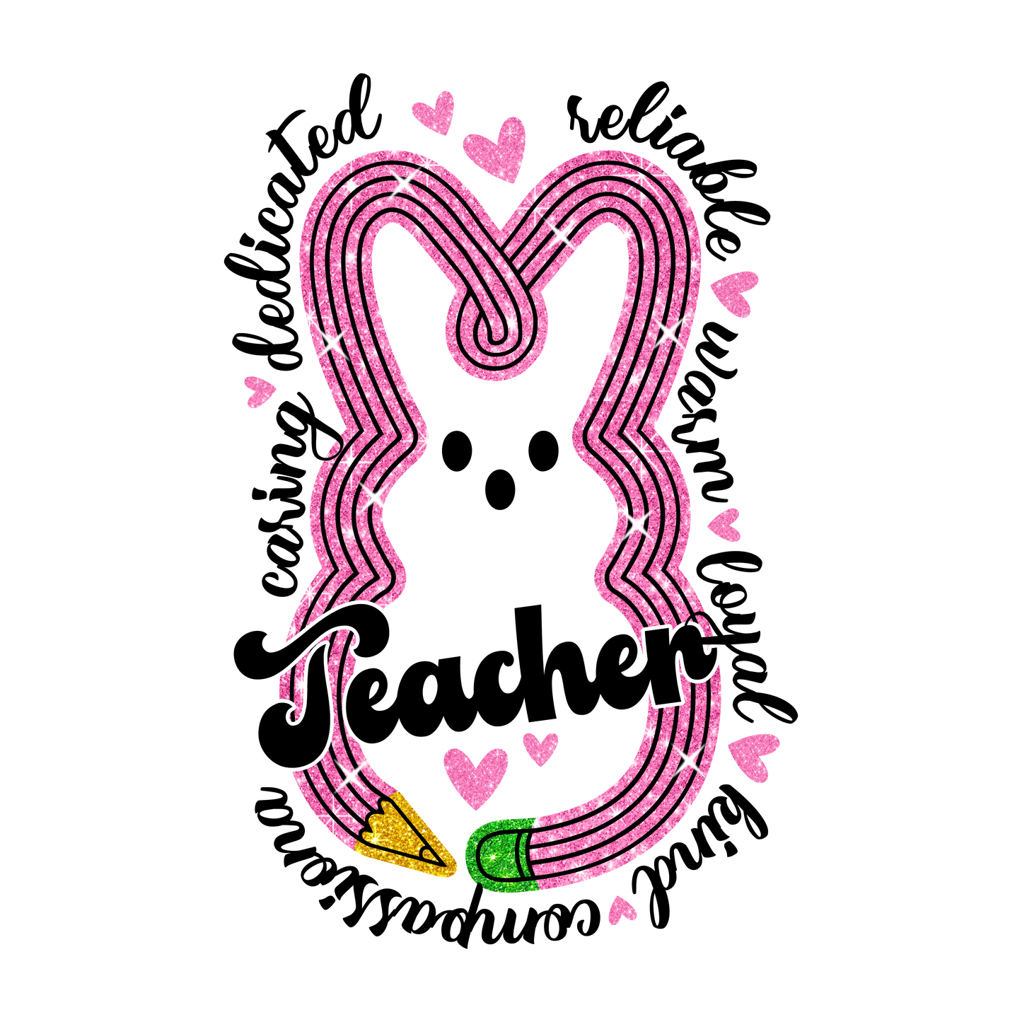 Faux Glitter Bunny Teacher Dtf transfer