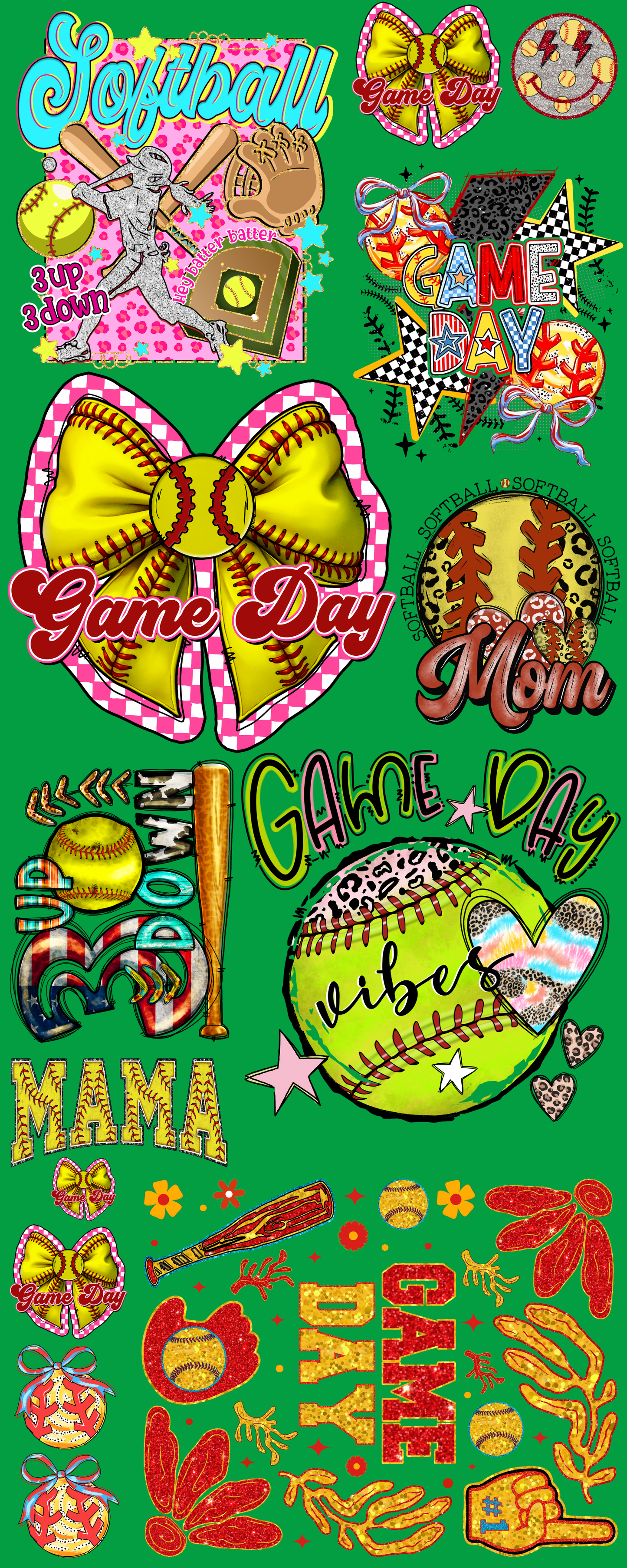 Pre-made Softball #2 gang sheet 16x40