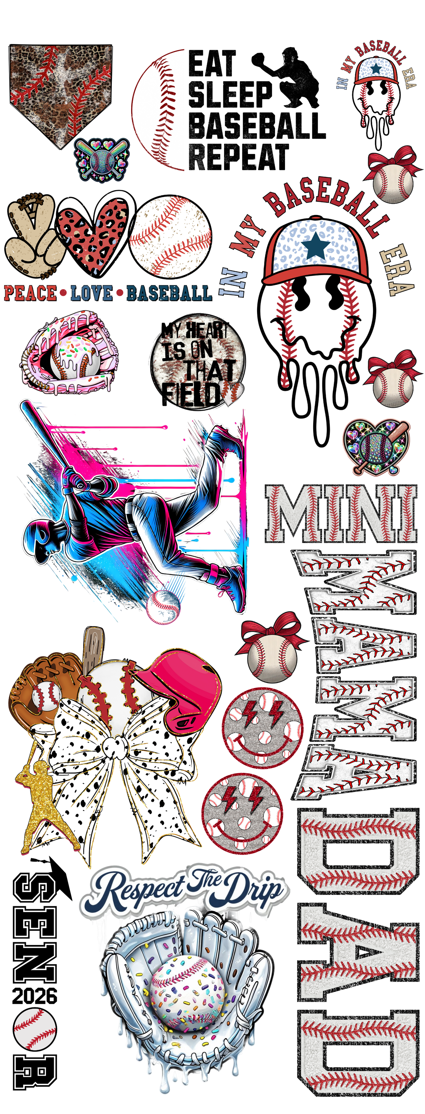 Pre-made baseball gang sheet 16x40