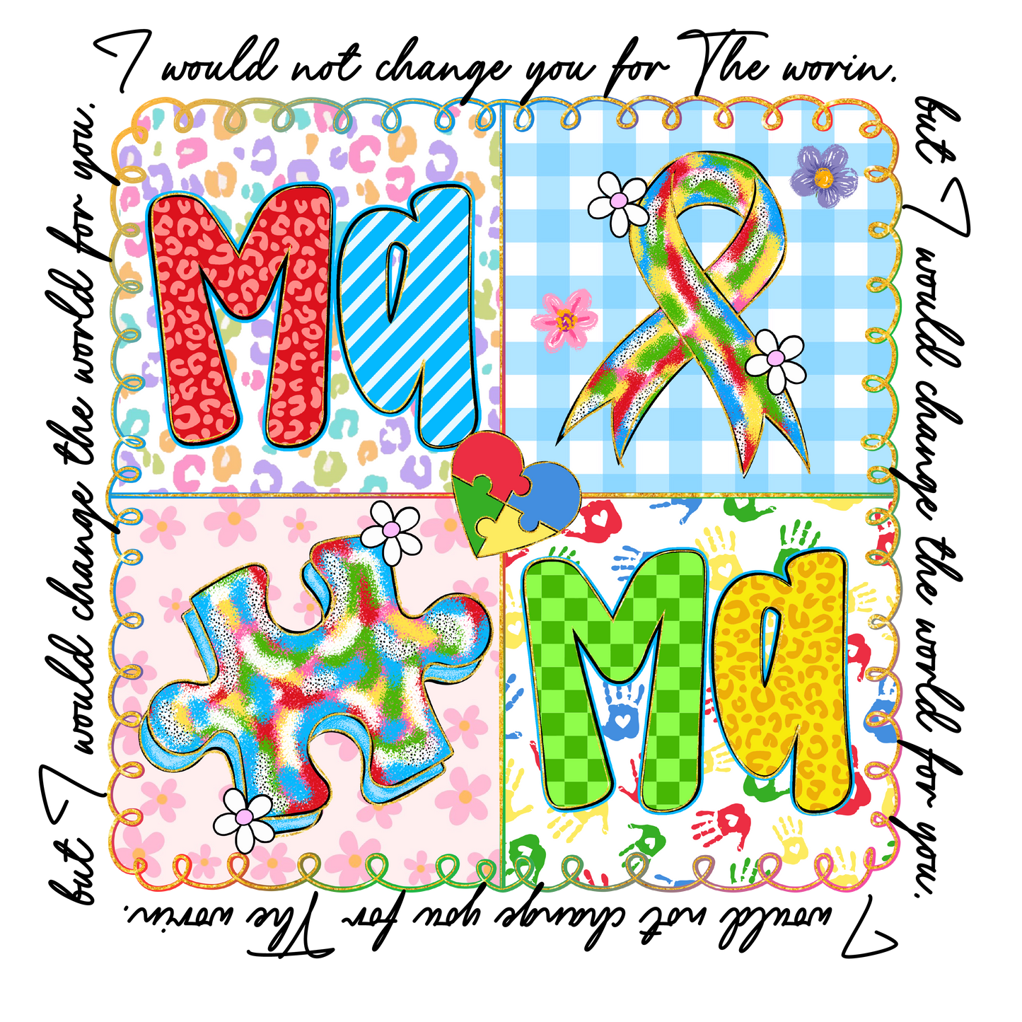 Colorful autism mama dtf transfer