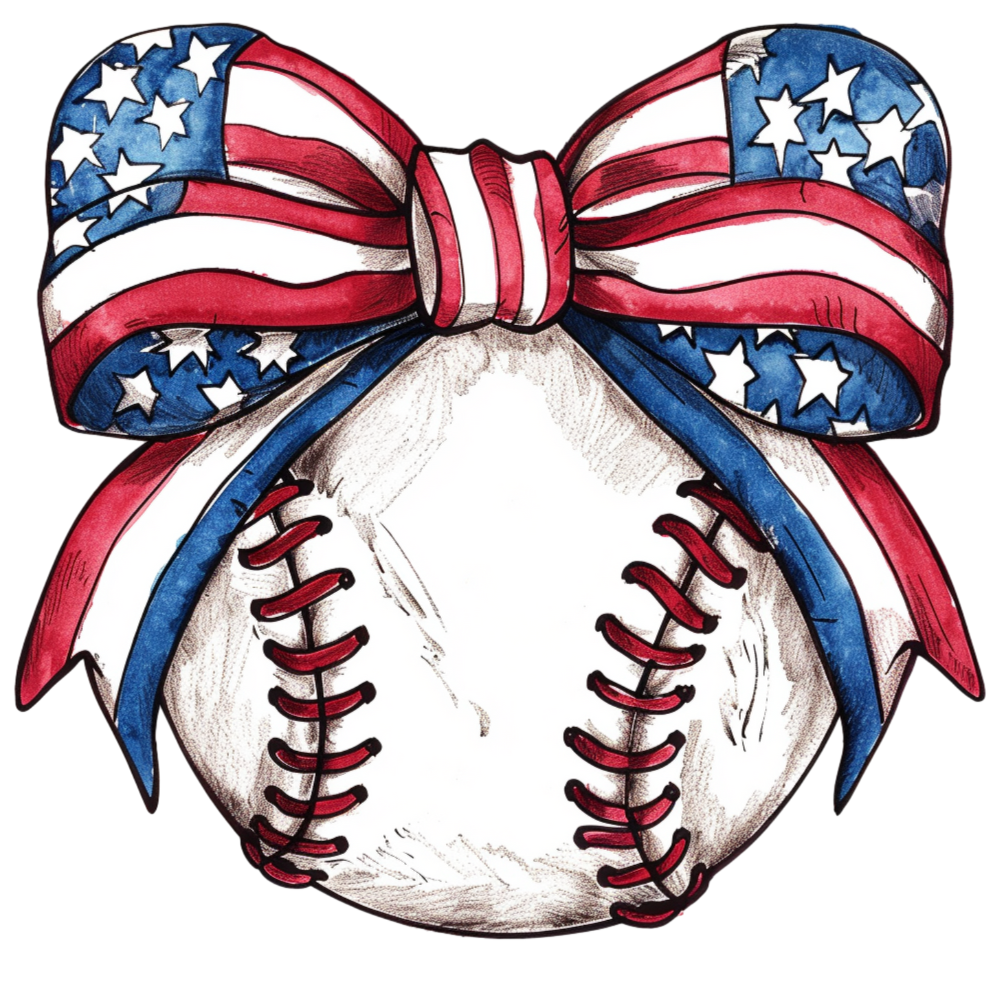 red white and blue bow baseball dtf transfer