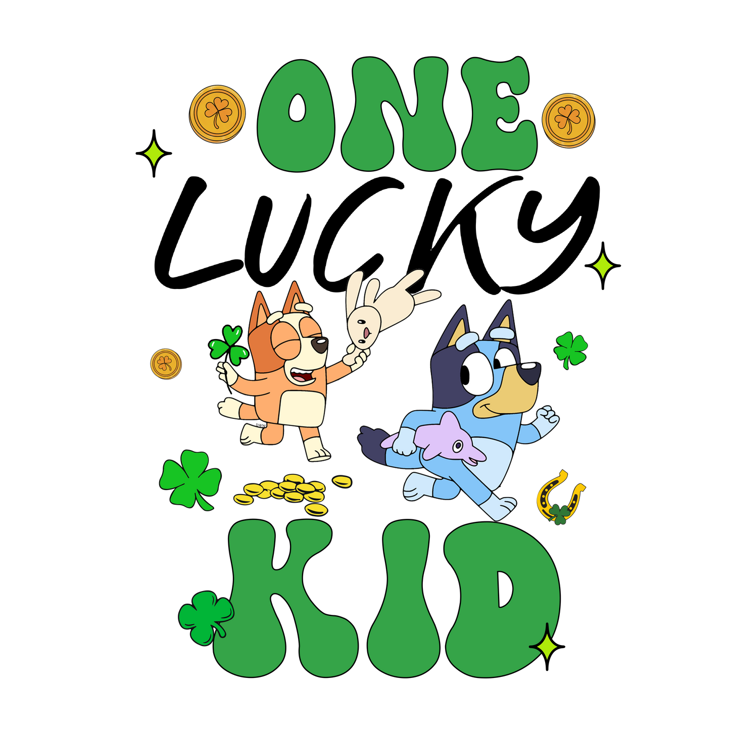 One lucky kid Bluey dtf transfer