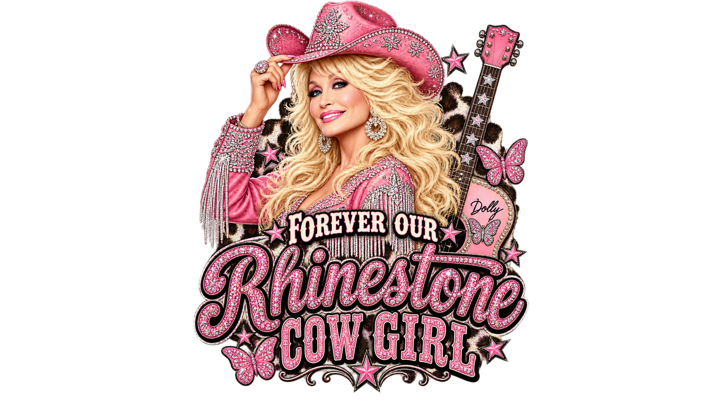 DOLLY PARTON RHINSTONE COW GIRL dtf transfer