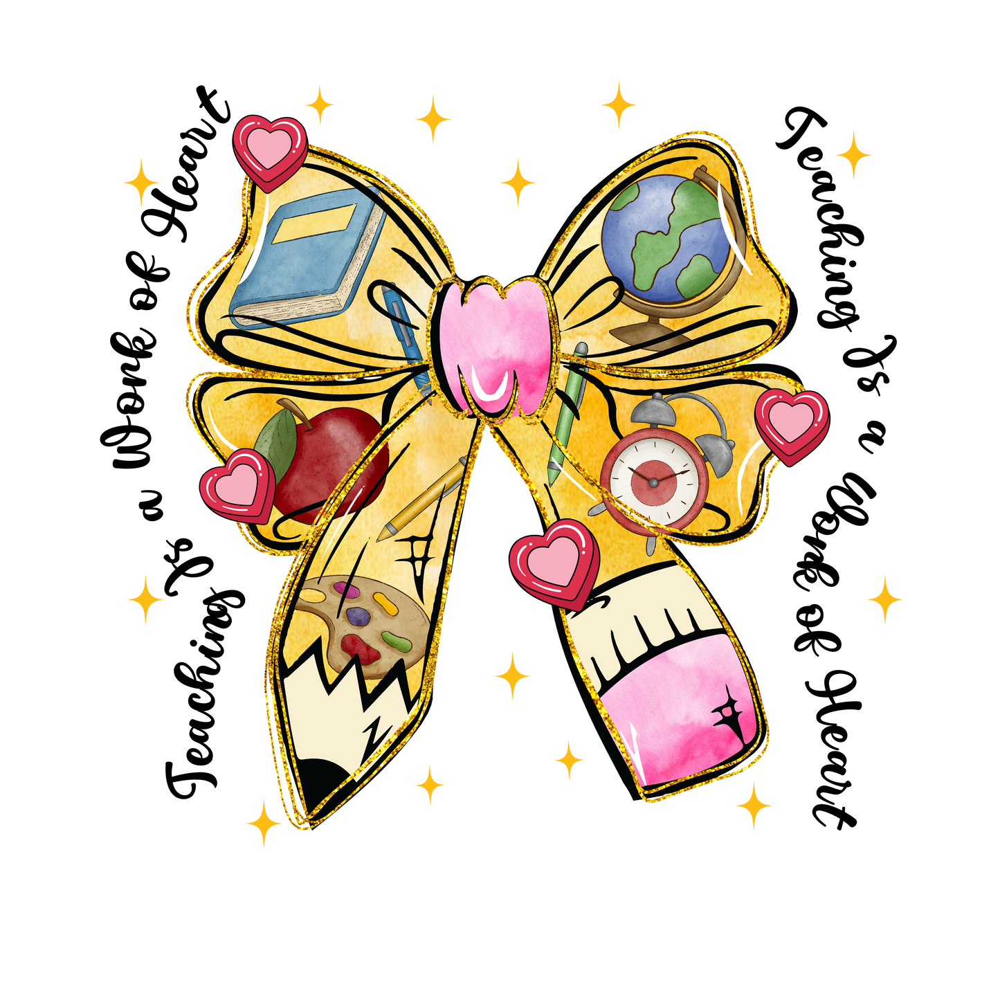 VALENTINE COQUETTE PENCIL TEACHER BOW DTF TRANSFER