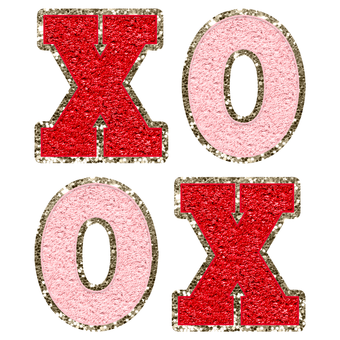 Faux Chenille XOXO pink and red dtf transfer