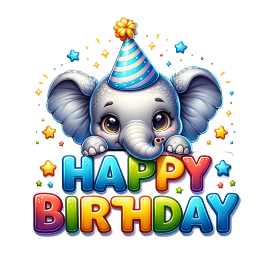 Happy birthday elephant dtf transfer