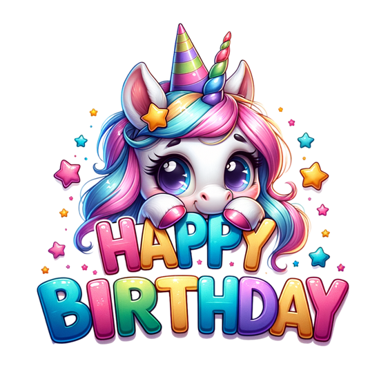 Happy birthday, unicorn dtf transfer