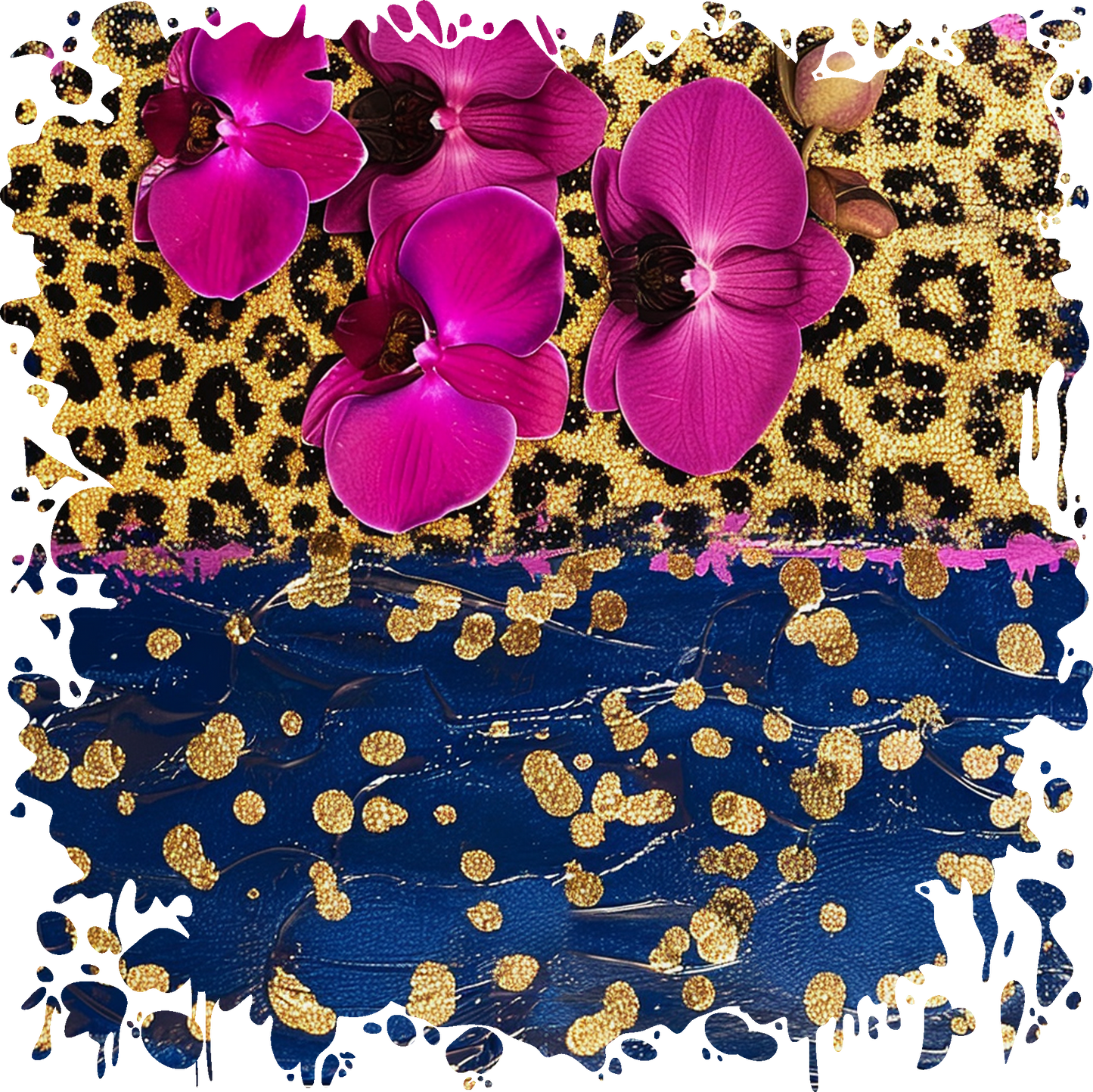 Blue pink cheetah watercolor flowers dtf transfer