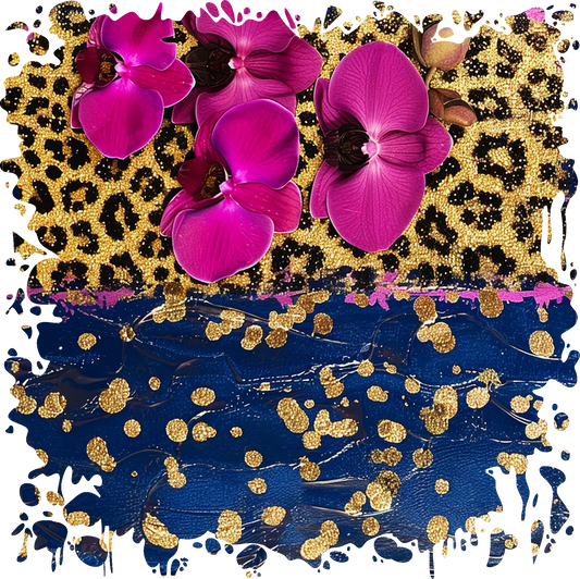 Blue pink cheetah watercolor flowers dtf transfer