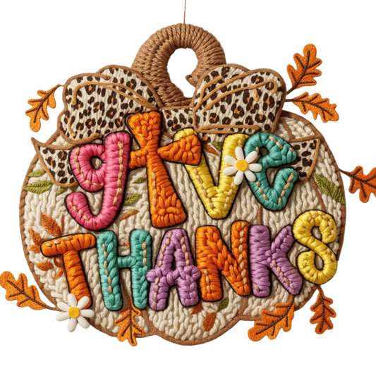 Faux yarn give thanks