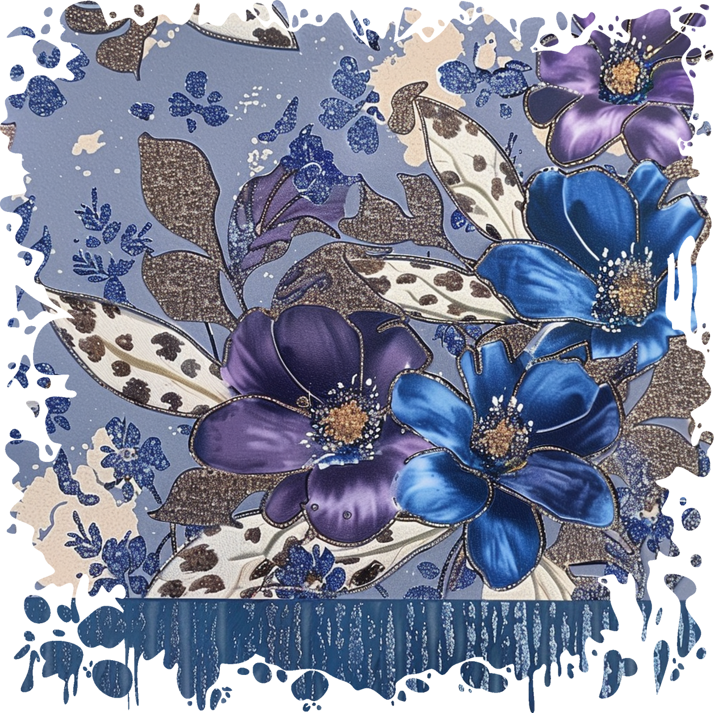 Blue purple watercolor flowers dtf transfer