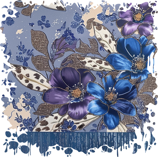 Blue purple watercolor flowers dtf transfer