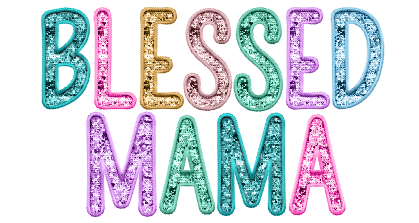 faux sequin blessed mama transfer